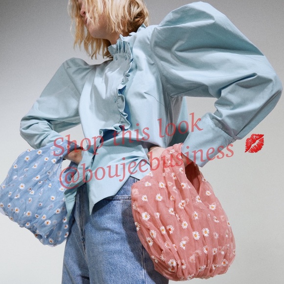 ZARA Daisy Embroidered Tulle Bucket Bag - Picture 2 of 11
